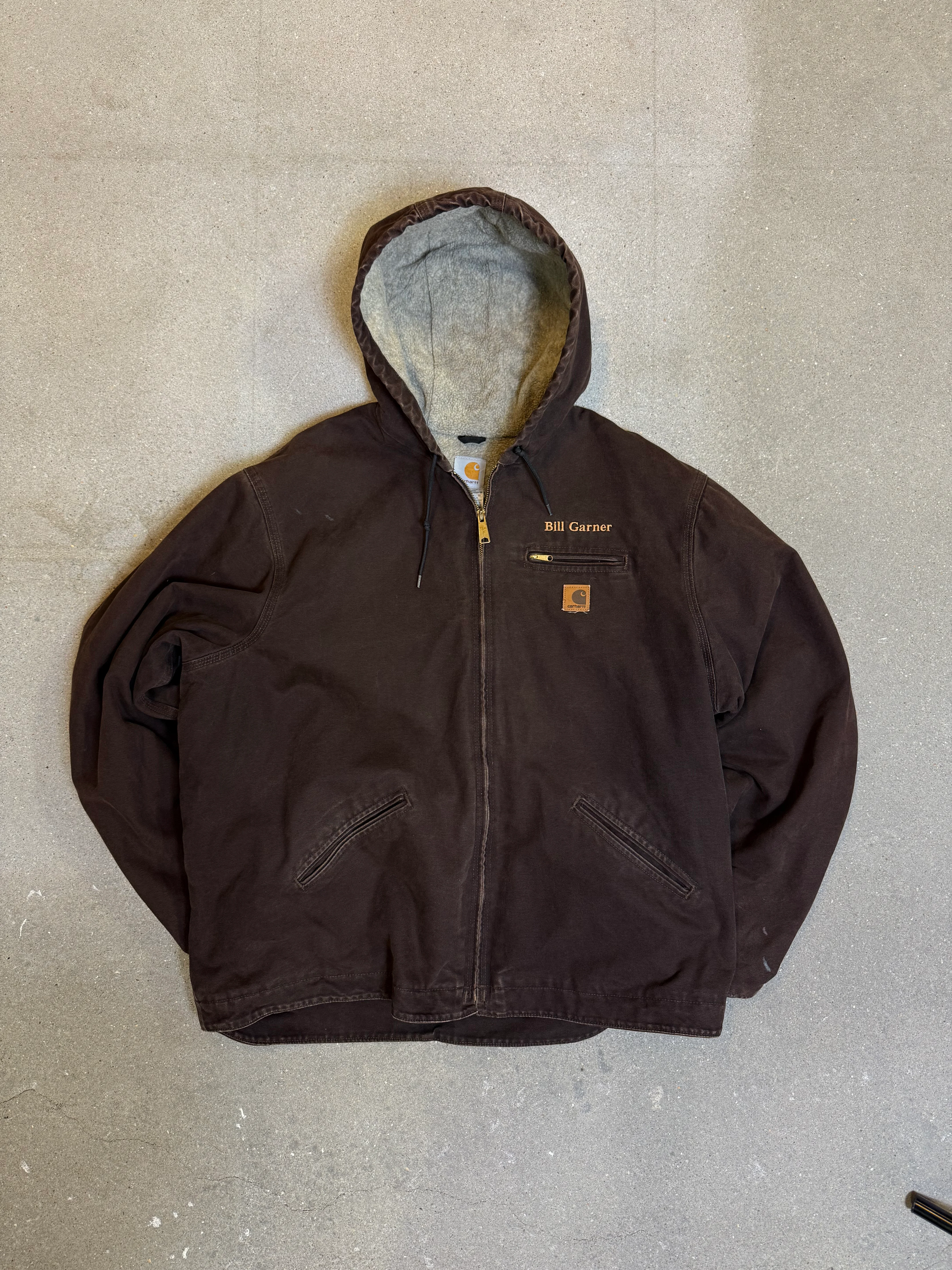 1990s Carhartt Active Jacket J141 DKB in Faded Brown 'Bill Garner'  (size XXL) (2XL Tall) Assembled in mexico