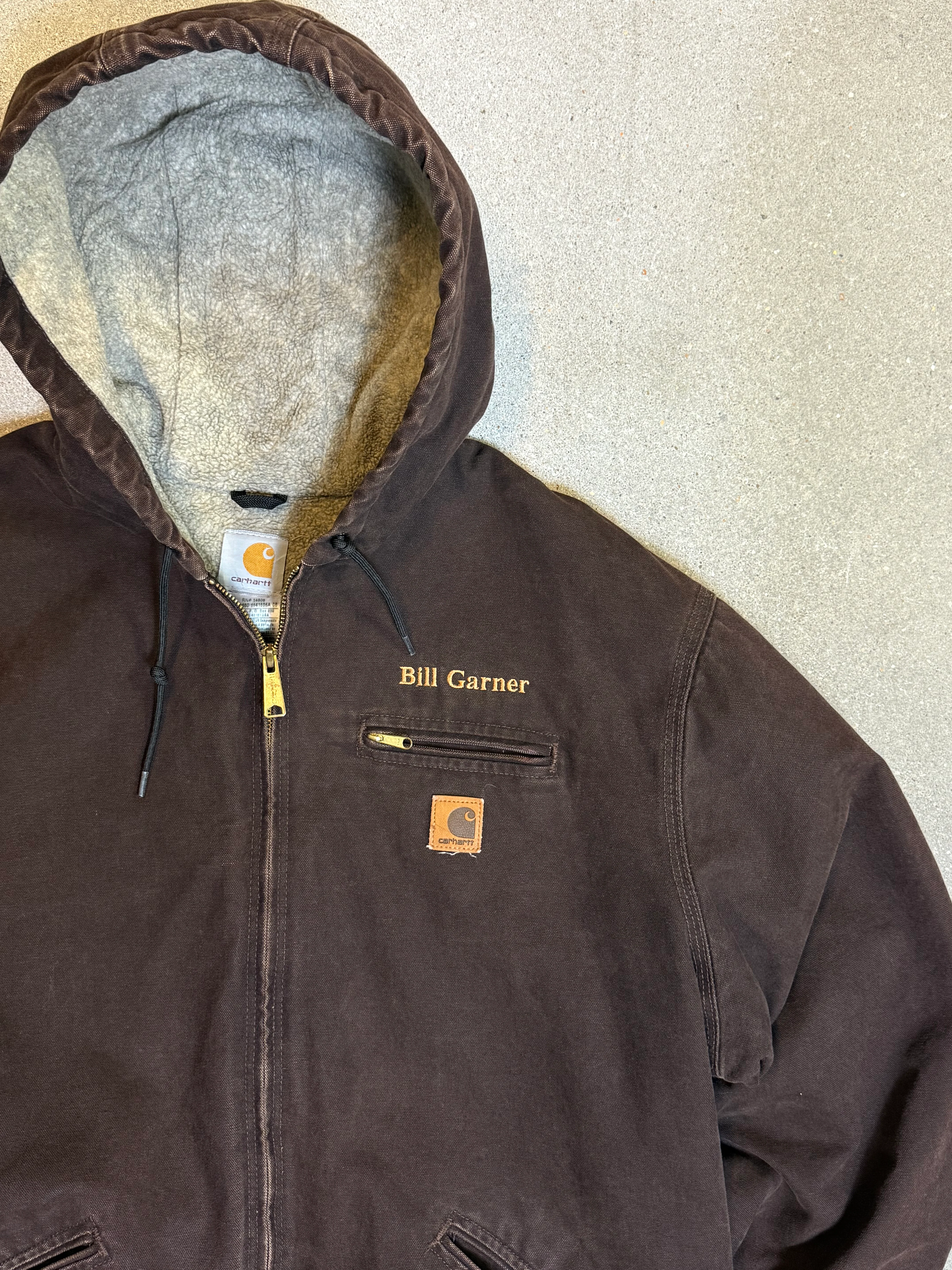 1990s Carhartt Active Jacket J141 DKB in Faded Brown 'Bill Garner'  (size XXL) (2XL Tall) Assembled in mexico