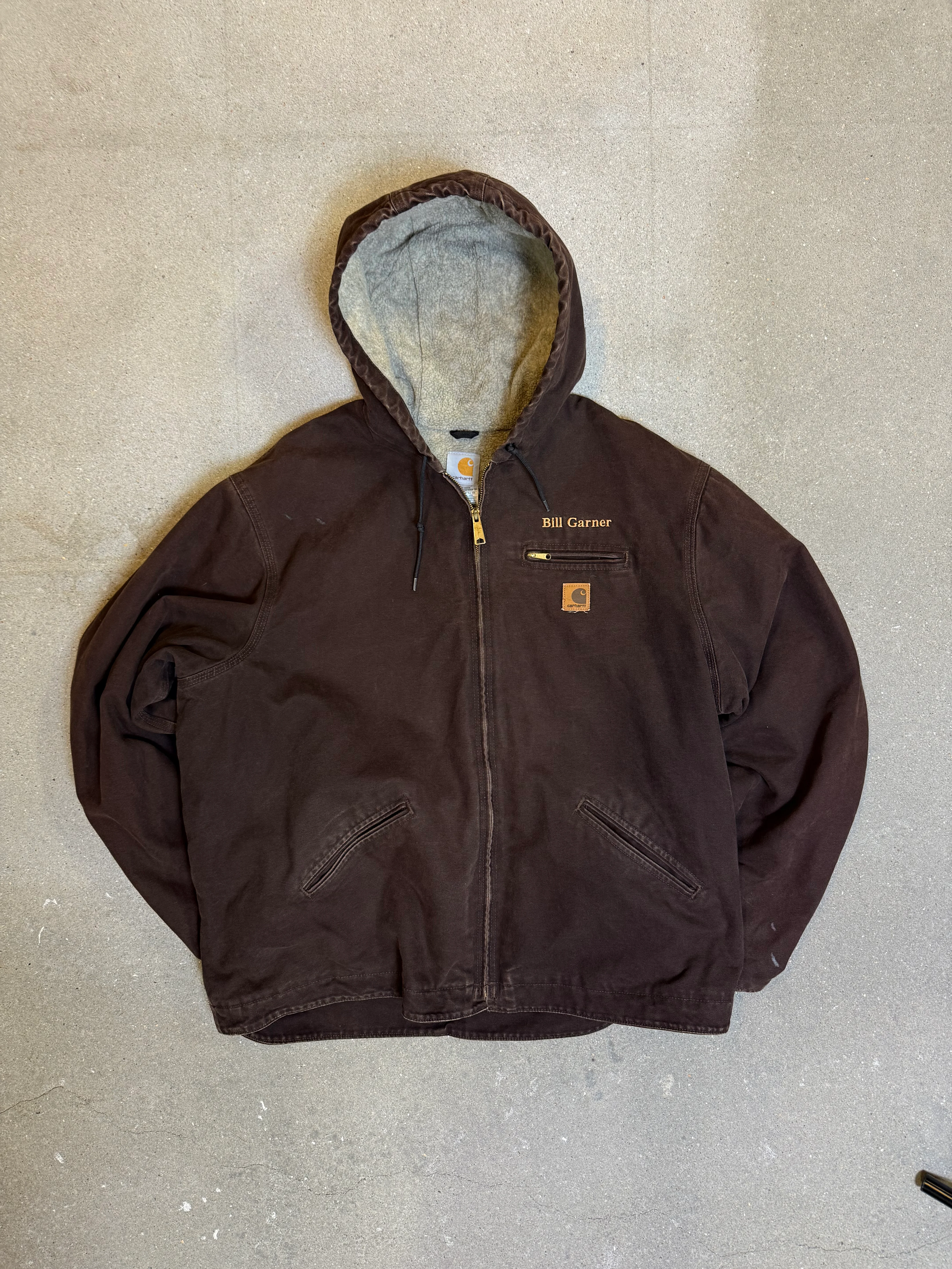 1990s Carhartt Active Jacket J141 DKB in Faded Brown 'Bill Garner'  (size XXL) (2XL Tall) Assembled in mexico