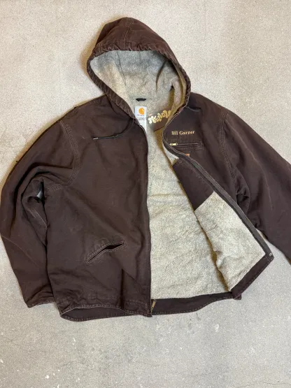 1990s Carhartt Active Jacket J141 DKB in Faded Brown 'Bill Garner'  (size XXL) (2XL Tall) Assembled in mexico