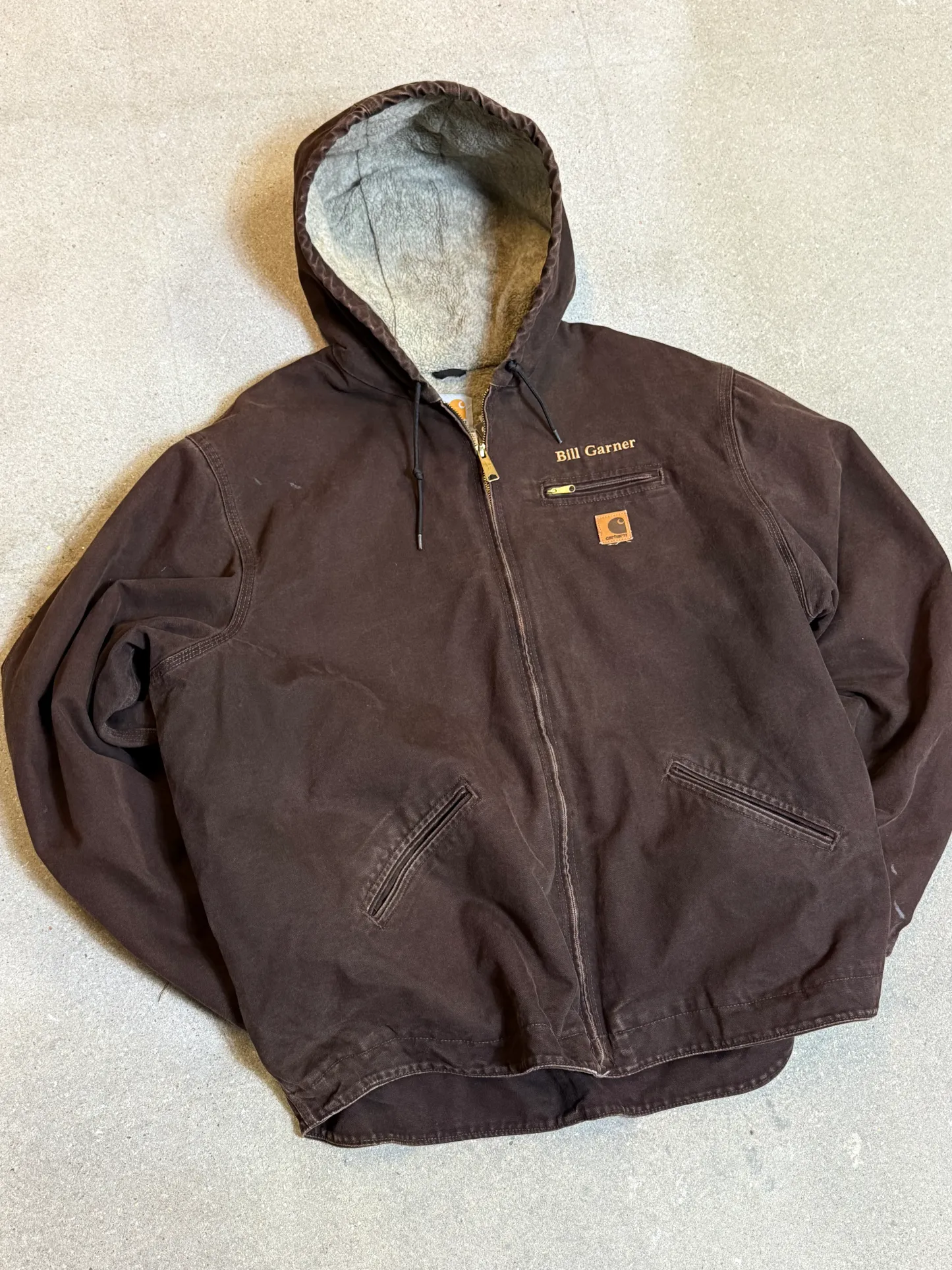 1990s Carhartt Active Jacket J141 DKB in Faded Brown 'Bill Garner'  (size XXL) (2XL Tall) Assembled in mexico
