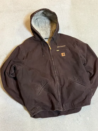 1990s Carhartt Active Jacket J141 DKB in Faded Brown 'Bill Garner'  (size XXL) (2XL Tall) Assembled in mexico
