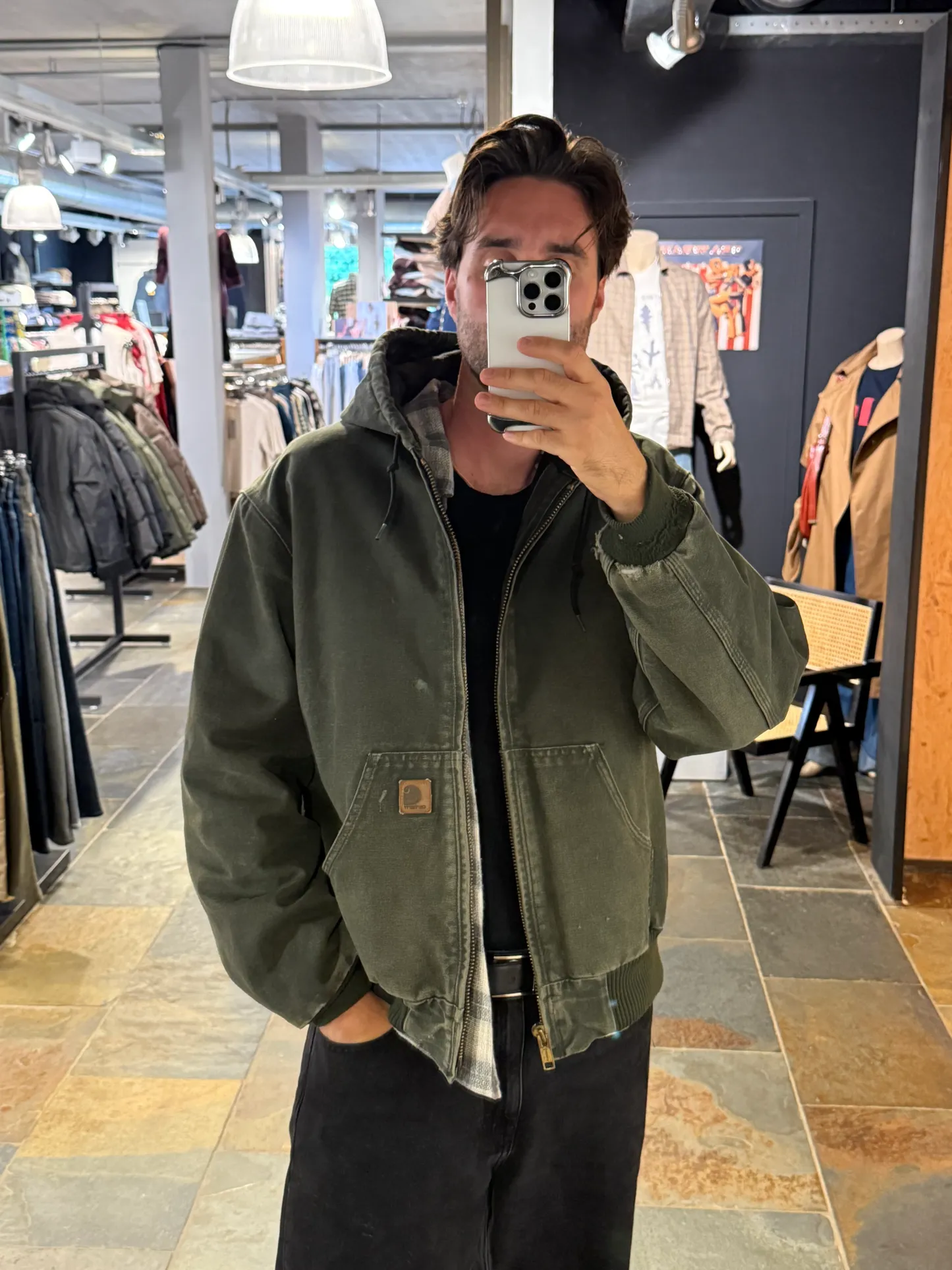 1990s Carhartt Active Jacket J130 MOS in Faded Mossy Green (size M) (Medium Regular)