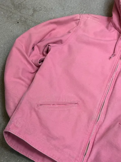 1990s Carhartt Lined Sherpa Hooded Active Jacket WJ141 PKR. Faded bubblegum (womens Small) (Youth Medium 8-10)