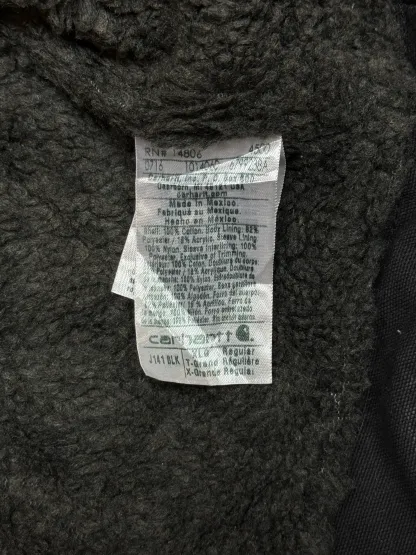1990s Carhartt J141-BLK Mens Black Sherpa Lined Work Hooded Active Jacket (size XL Regular) Made in Mexico