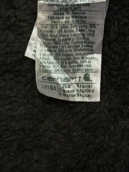 1990s Carhartt J141-BLK Mens Black Sherpa Lined Work Hooded Active Jacket (size XL Regular) Made in Mexico