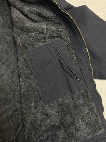 1990s Carhartt J141-BLK Mens Black Sherpa Lined Work Hooded Active Jacket (size XL Regular) Made in Mexico