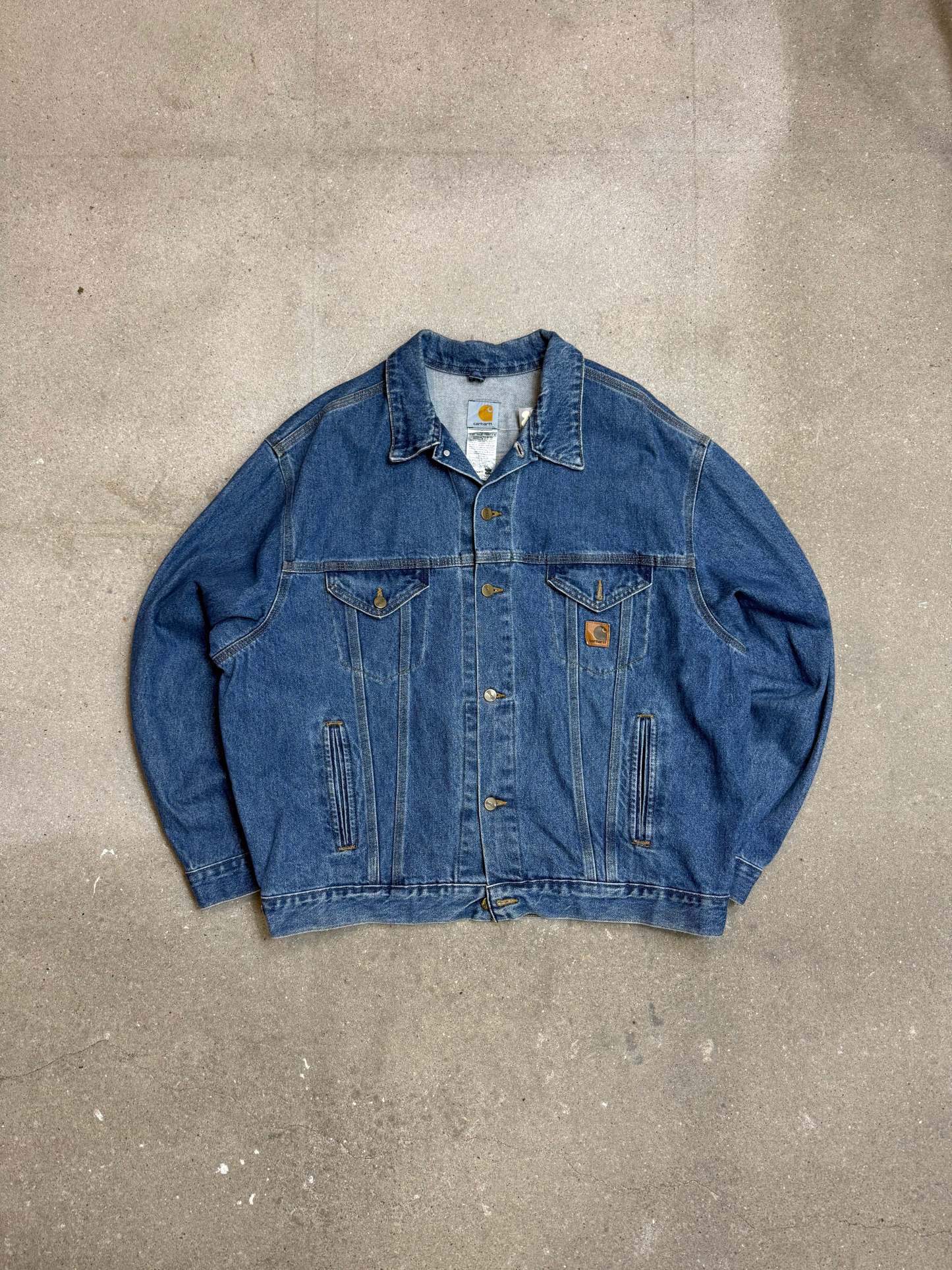 2005 Y2K Carhartt Jeans Jacket J12 DST Mens Medium Blue Denim Trucker Made in USA ( XL )