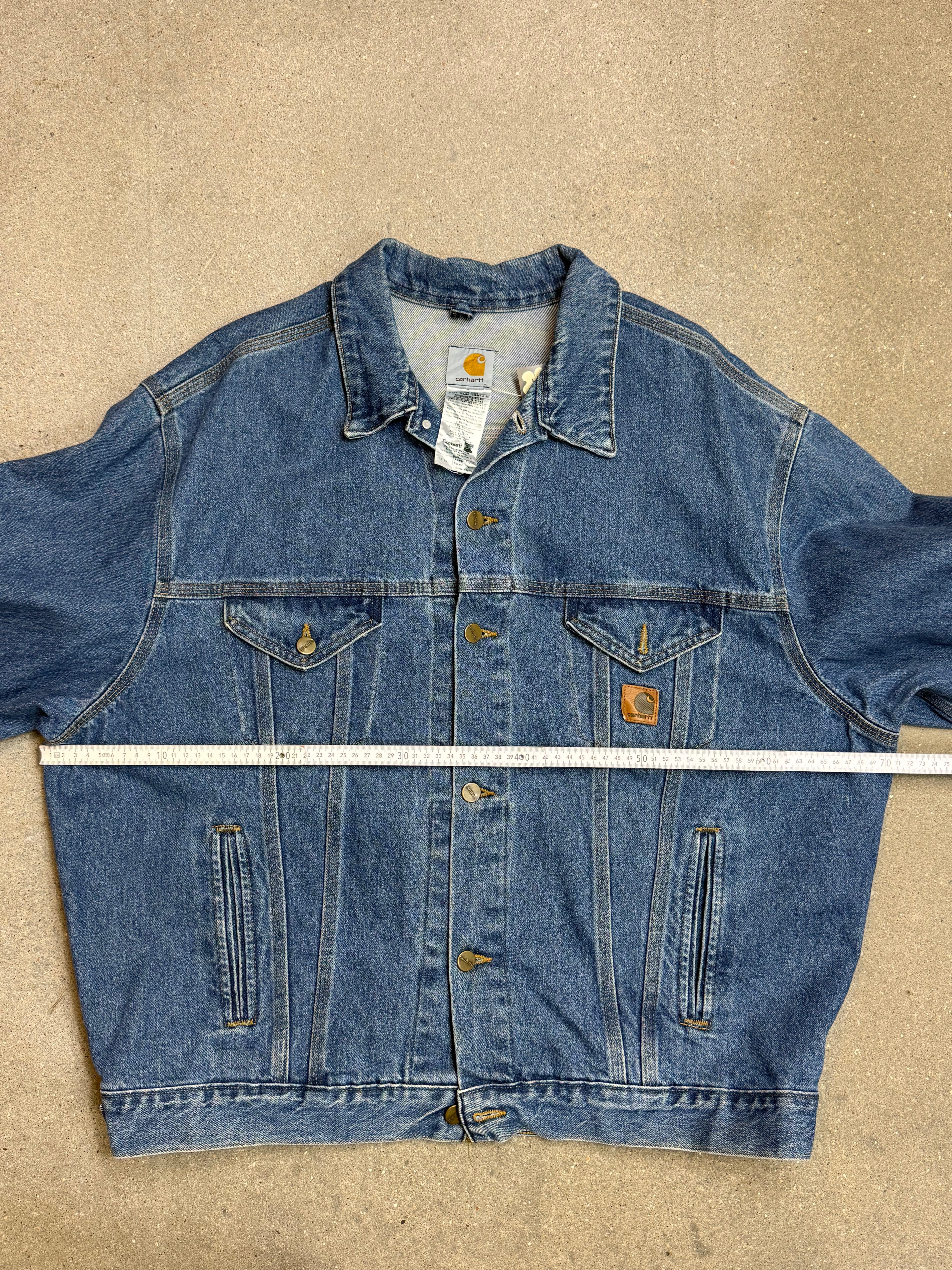 2005 Y2K Carhartt Jeans Jacket J12 DST Mens Medium Blue Denim Trucker Made in USA ( XL )