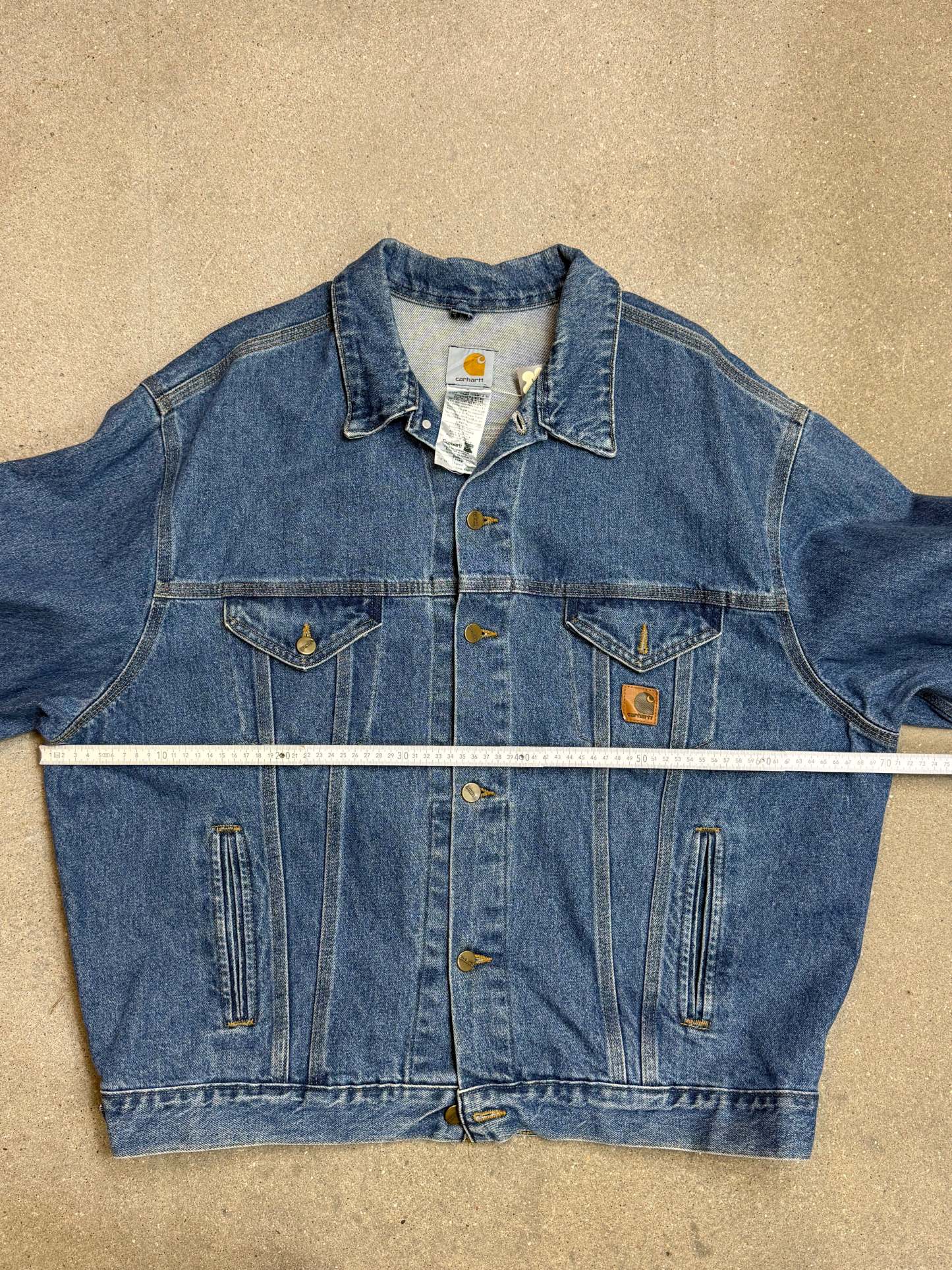 2005 Y2K Carhartt Jeans Jacket J12 DST Mens Medium Blue Denim Trucker Made in USA ( XL )