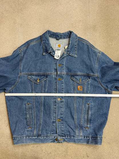 2005 Y2K Carhartt Jeans Jacket J12 DST Mens Medium Blue Denim Trucker Made in USA ( XL )