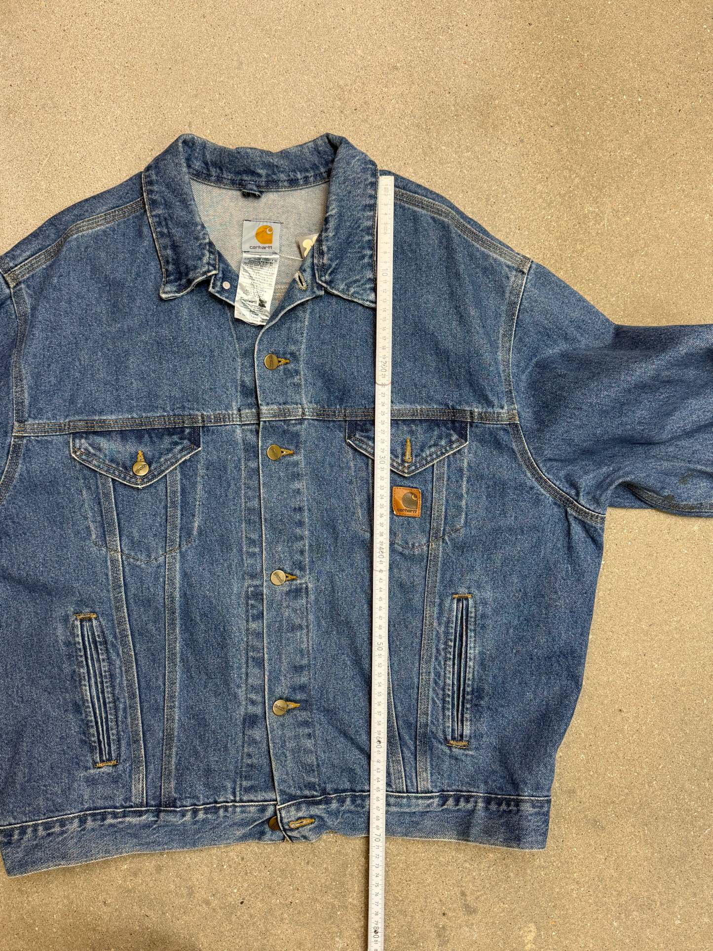 2005 Y2K Carhartt Jeans Jacket J12 DST Mens Medium Blue Denim Trucker Made in USA ( XL )