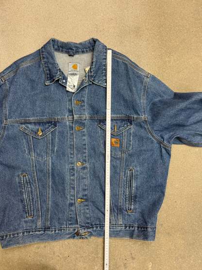 2005 Y2K Carhartt Jeans Jacket J12 DST Mens Medium Blue Denim Trucker Made in USA ( XL )