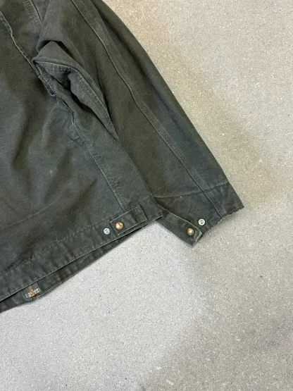 Rare 1990s Carhartt Detroit Jacket J97 MOS faded forest green / brown contrast collar (size L) (size Large regular)