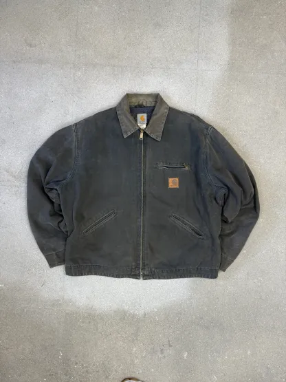 Rare 1990s Carhartt Detroit Jacket J97 PTL faded dark green / contrast collar (size XL) (size X-Large regular)