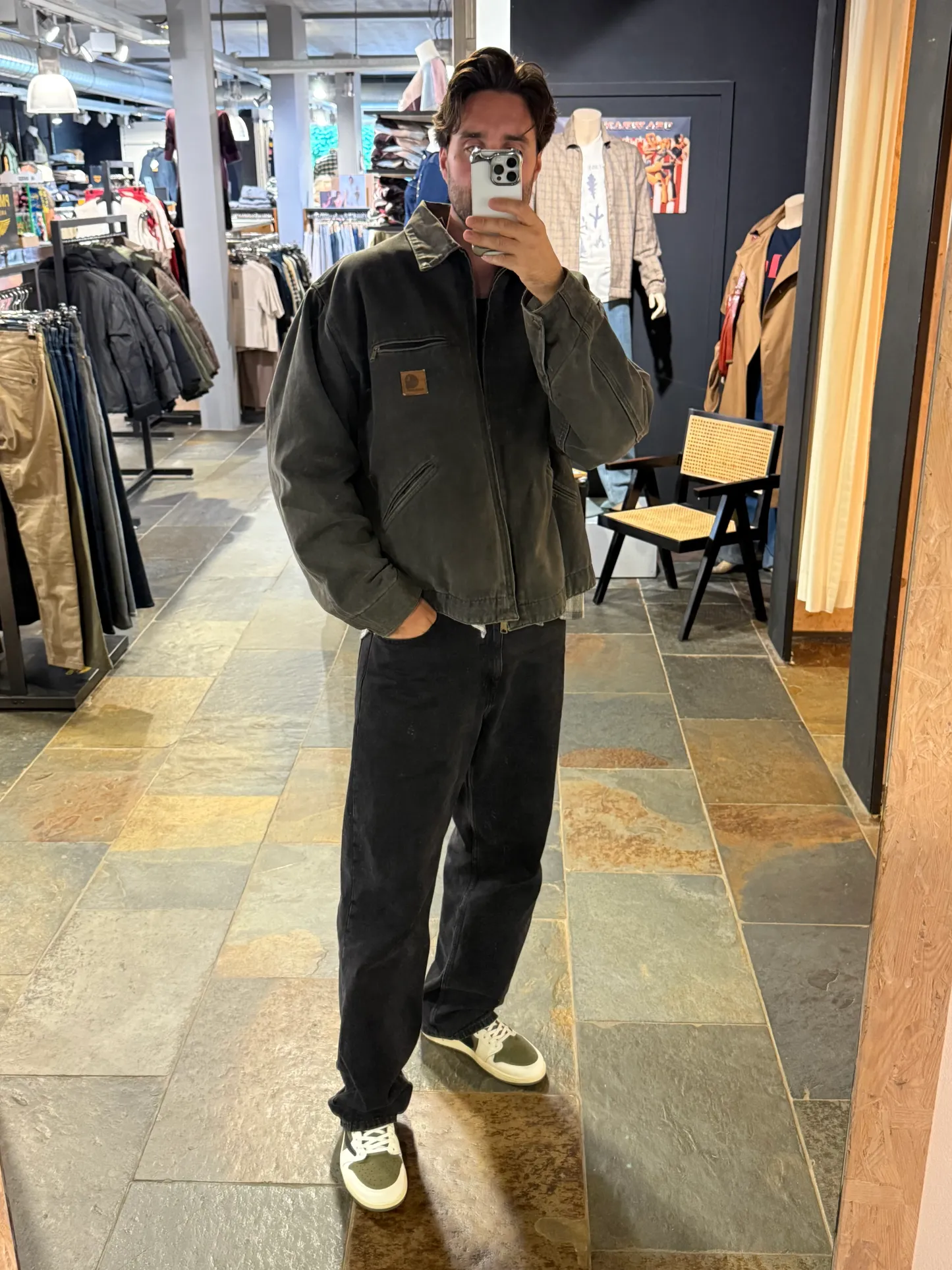 Rare 1990s Carhartt Detroit Jacket J97 PTL faded dark green / contrast collar (size XL) (size X-Large regular)