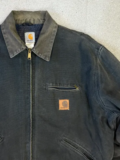 Rare 1990s Carhartt Detroit Jacket J97 PTL faded dark green / contrast collar (size XL) (size X-Large regular)