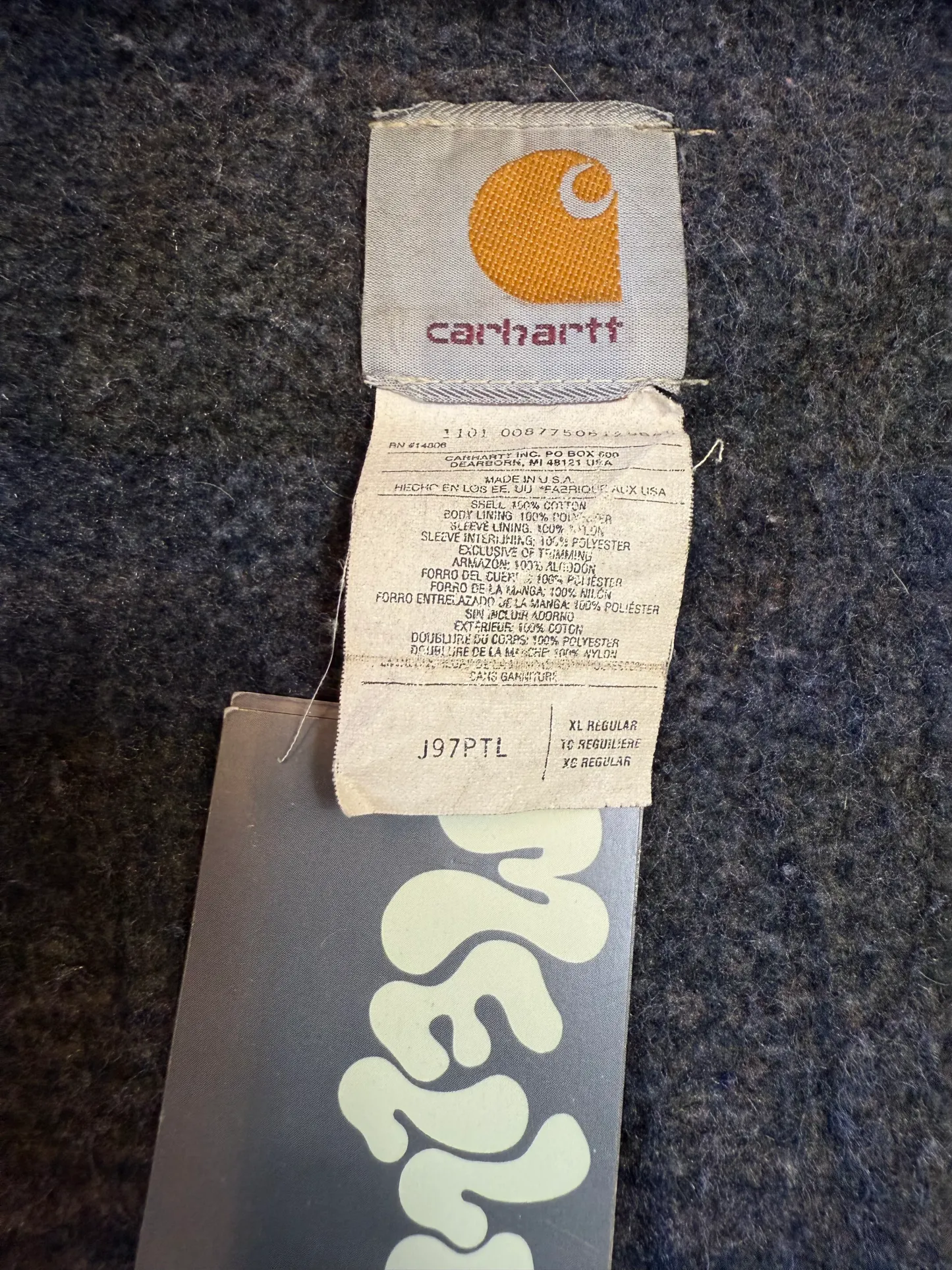 Rare 1990s Carhartt Detroit Jacket J97 PTL faded dark green / contrast collar (size XL) (size X-Large regular)