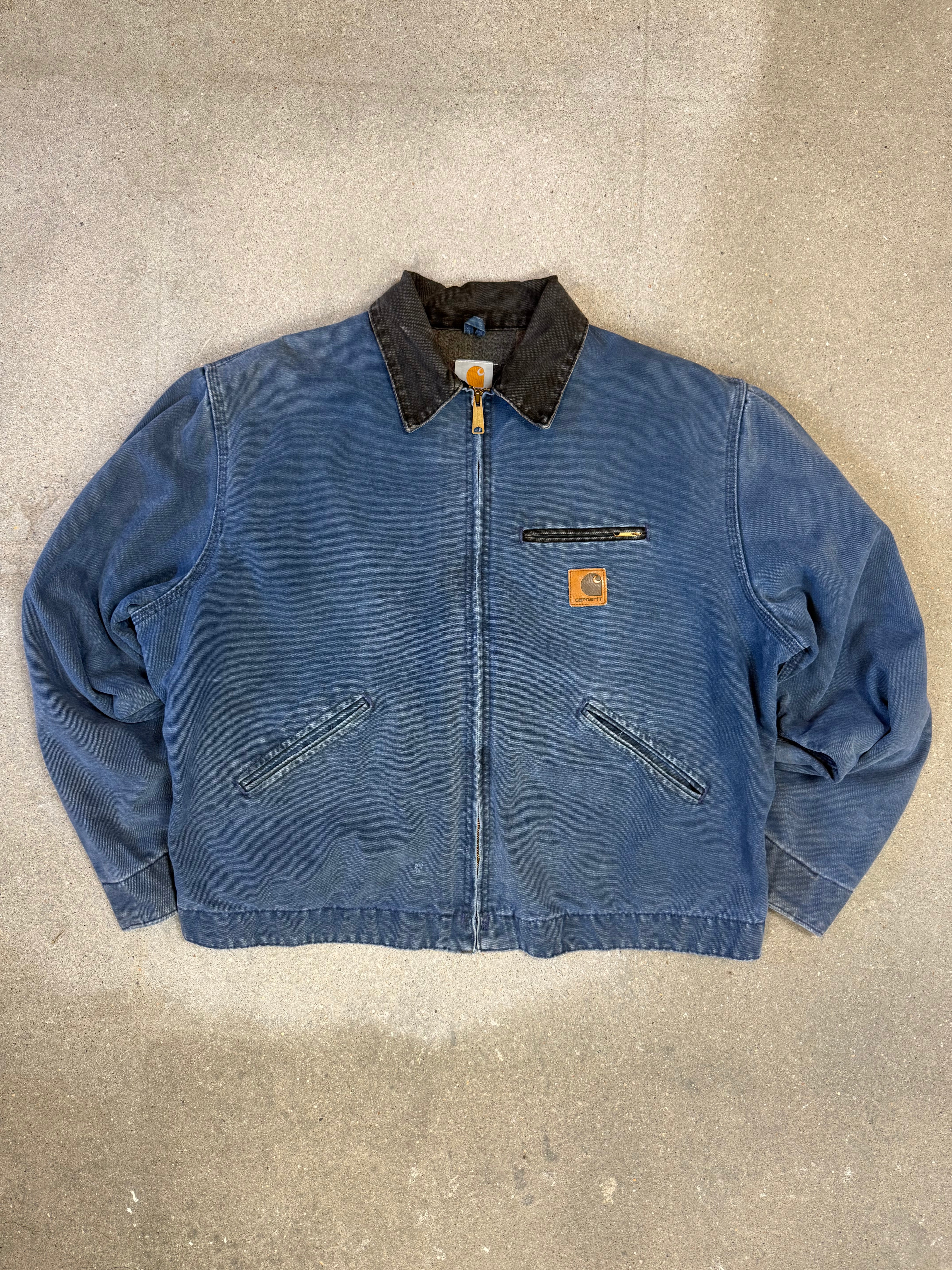 Very Rare 1990s Carhartt Detroit Jacket J65 BLU faded petrol blue / contrast collar (size XL) (size X-Large regular)