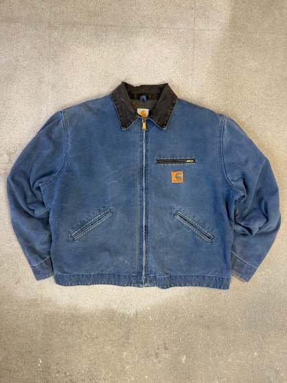 Very Rare 1990s Carhartt Detroit Jacket J65 BLU faded petrol blue / contrast collar (size XL) (size X-Large regular)