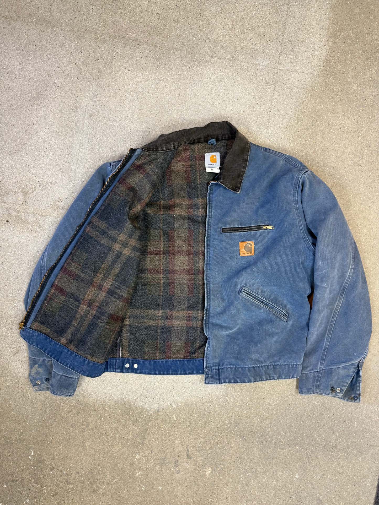 Very Rare 1990s Carhartt Detroit Jacket J65 BLU faded petrol blue / contrast collar (size XL) (size X-Large regular)