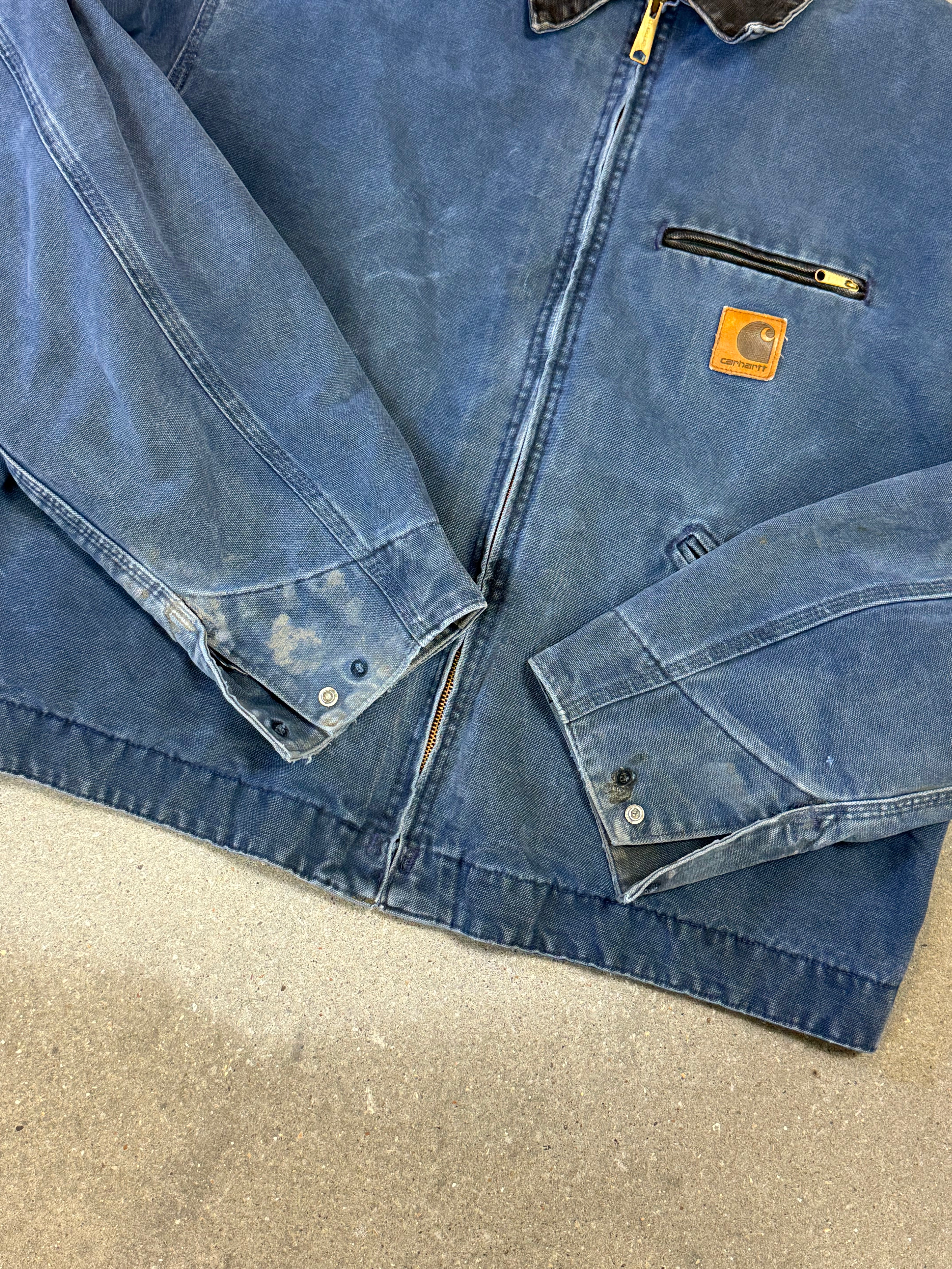 Very Rare 1990s Carhartt Detroit Jacket J65 BLU faded petrol blue / contrast collar (size XL) (size X-Large regular)