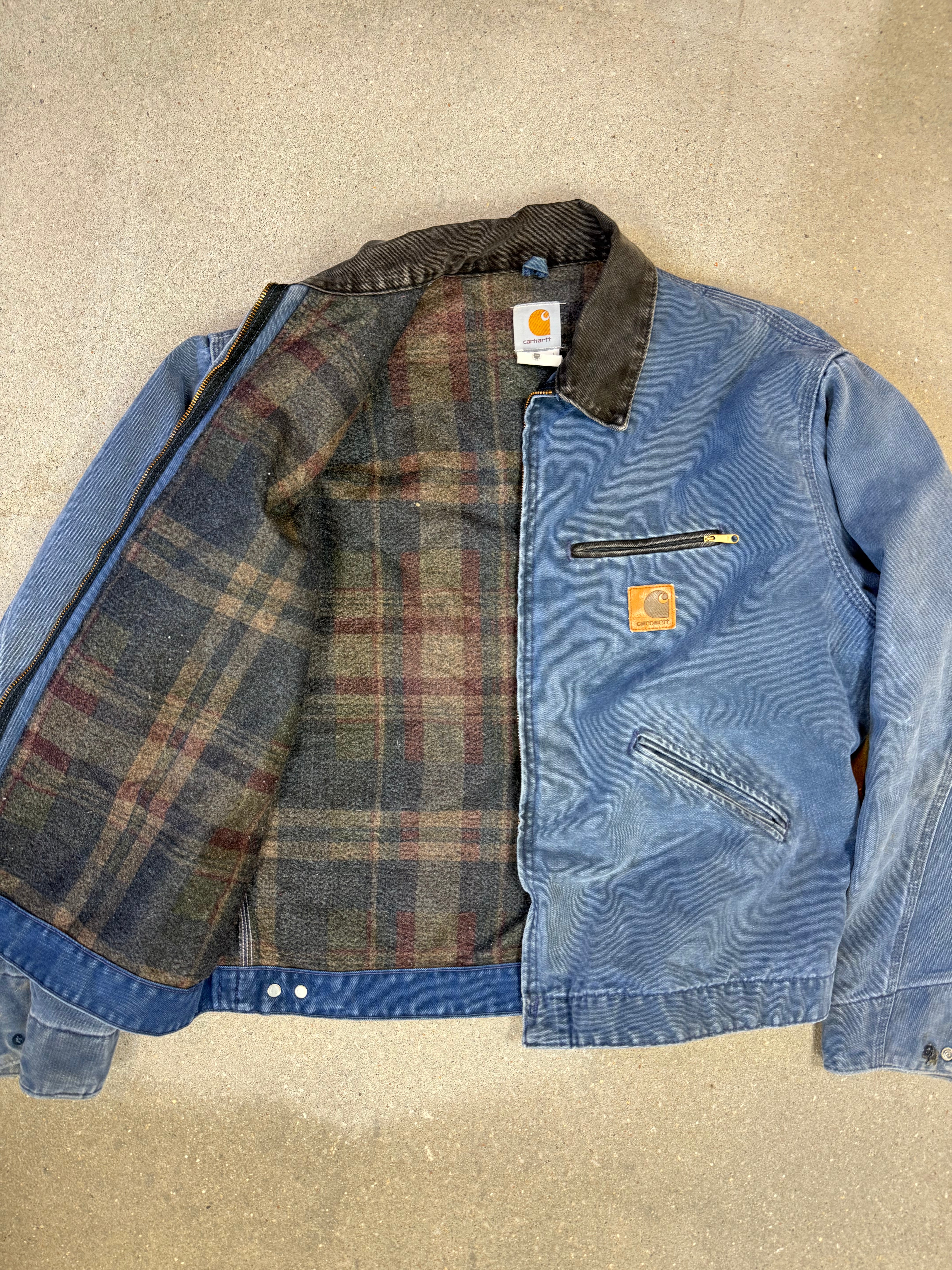 Very Rare 1990s Carhartt Detroit Jacket J65 BLU faded petrol blue / contrast collar (size XL) (size X-Large regular)