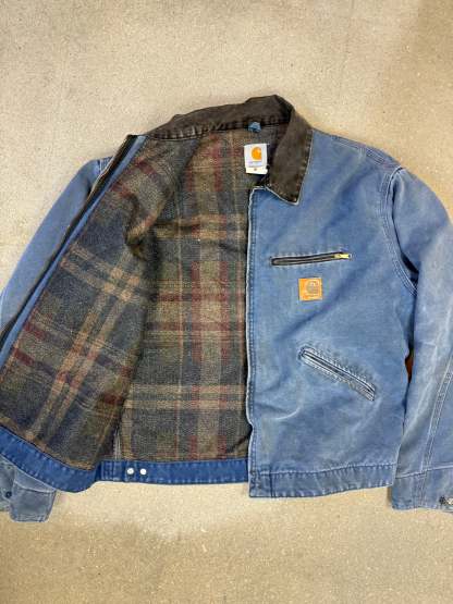 Very Rare 1990s Carhartt Detroit Jacket J65 BLU faded petrol blue / contrast collar (size XL) (size X-Large regular)