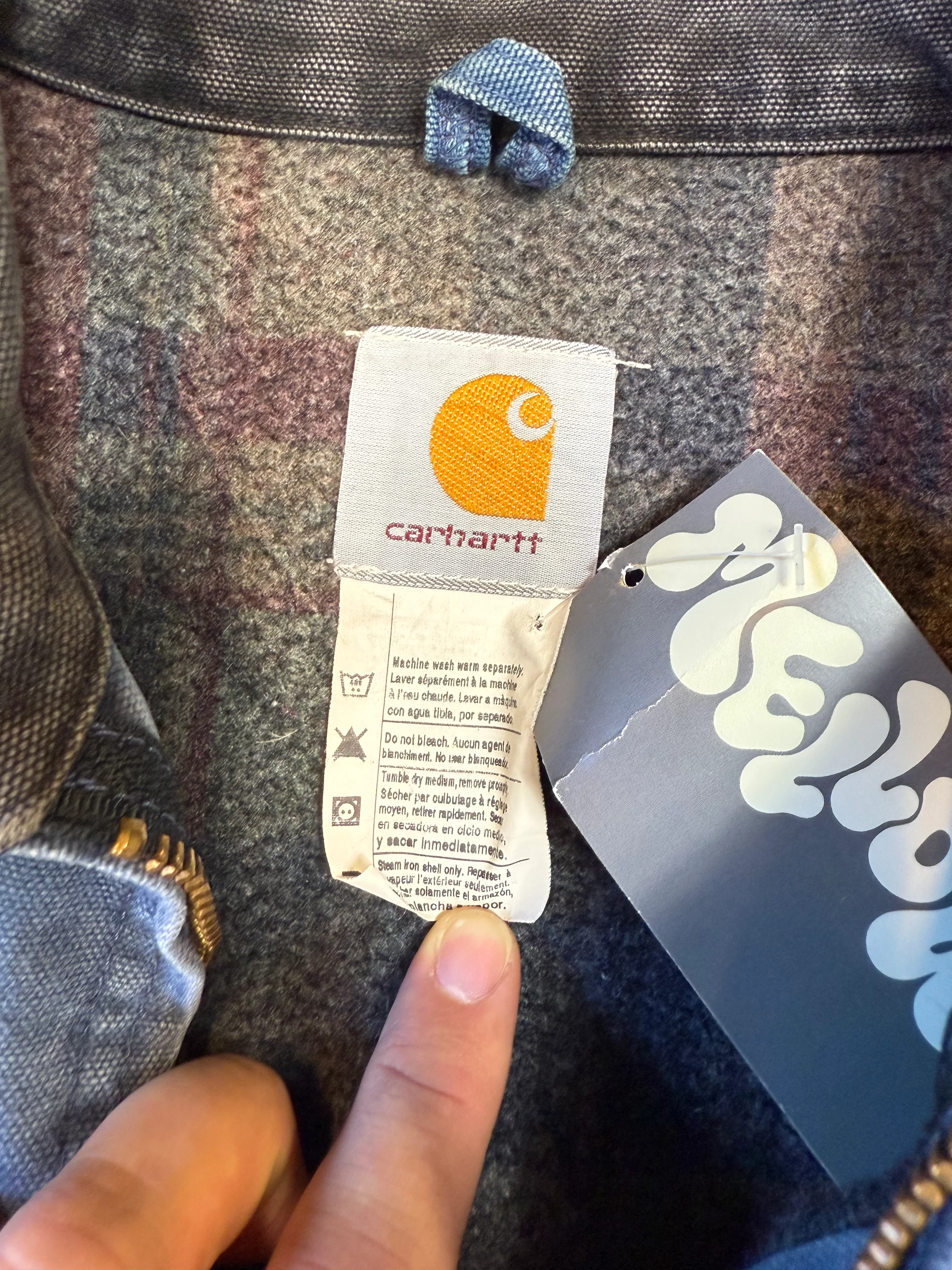 Very Rare 1990s Carhartt Detroit Jacket J65 BLU faded petrol blue / contrast collar (size XL) (size X-Large regular)