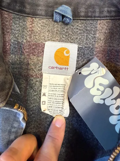 Very Rare 1990s Carhartt Detroit Jacket J65 BLU faded petrol blue / contrast collar (size XL) (size X-Large regular)