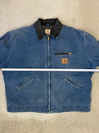 Very Rare 1990s Carhartt Detroit Jacket J65 BLU faded petrol blue / contrast collar (size XL) (size X-Large regular)