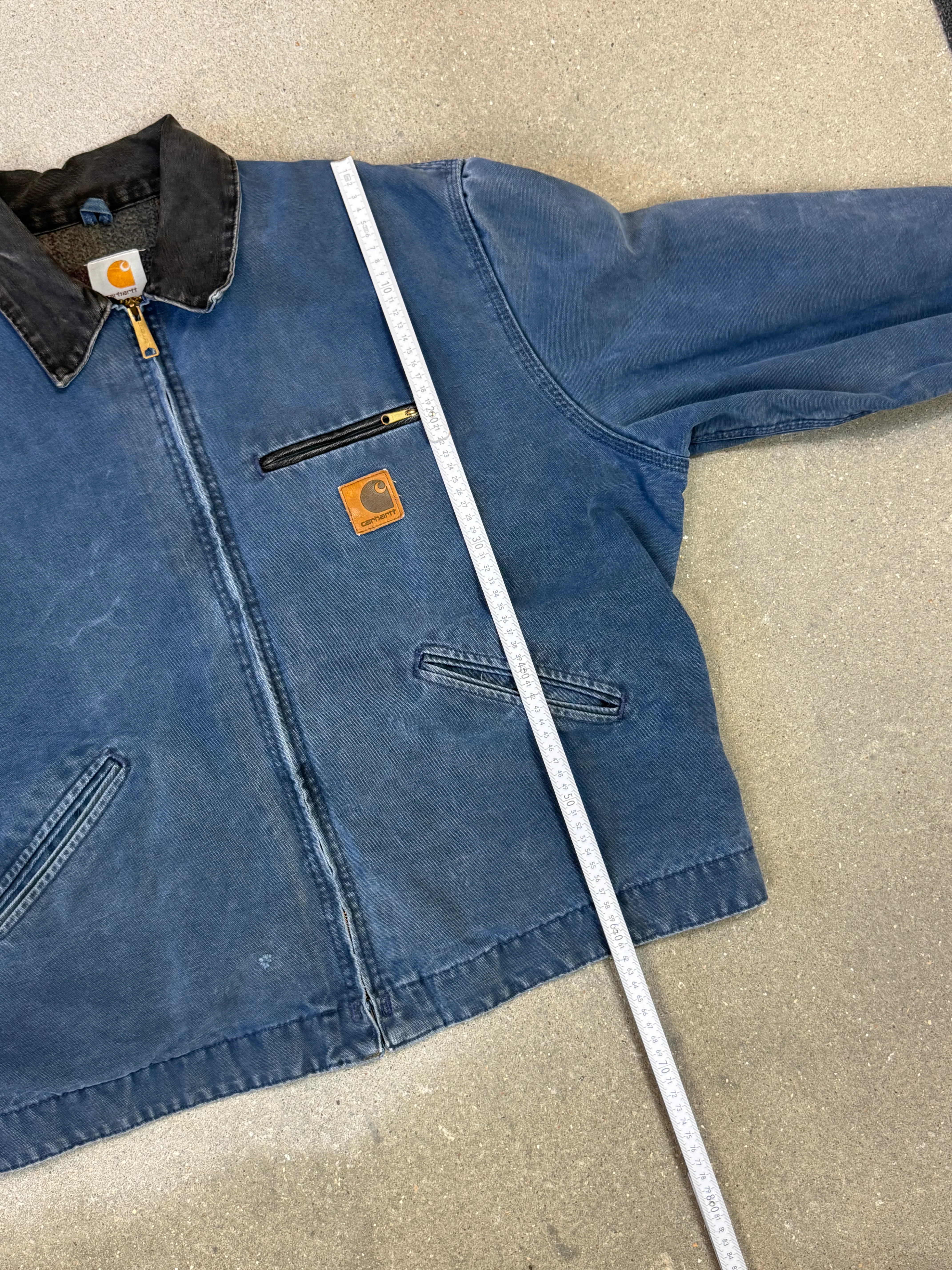 Very Rare 1990s Carhartt Detroit Jacket J65 BLU faded petrol blue / contrast collar (size XL) (size X-Large regular)