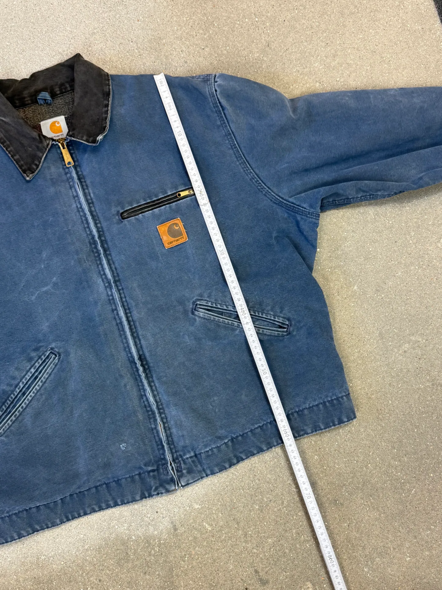 Very Rare 1990s Carhartt Detroit Jacket J65 BLU faded petrol blue / contrast collar (size XL) (size X-Large regular)