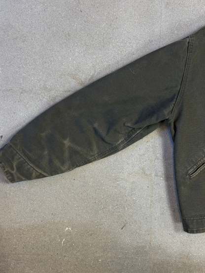 1990s Carhartt Detroit Jacket J97 MOS 'Made in USA' faded green / brown contrast collar (size L) (size Large regular)