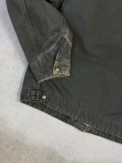 1990s Carhartt Detroit Jacket J97 MOS 'Made in USA' faded green / brown contrast collar (size L) (size Large regular)