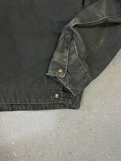 1990s Carhartt Detroit Jacket J97 MOS 'Made in USA' faded green / brown contrast collar (size L) (size Large regular)
