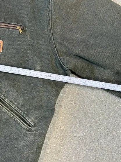 1990s Carhartt Detroit Jacket J97 MOS 'Made in USA' faded green / brown contrast collar (size L) (size Large regular)
