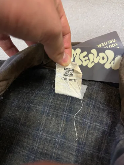 1990s Carhartt Detroit Jacket J97 MOS 'Made in USA' faded green / brown contrast collar (size L) (size Large regular)