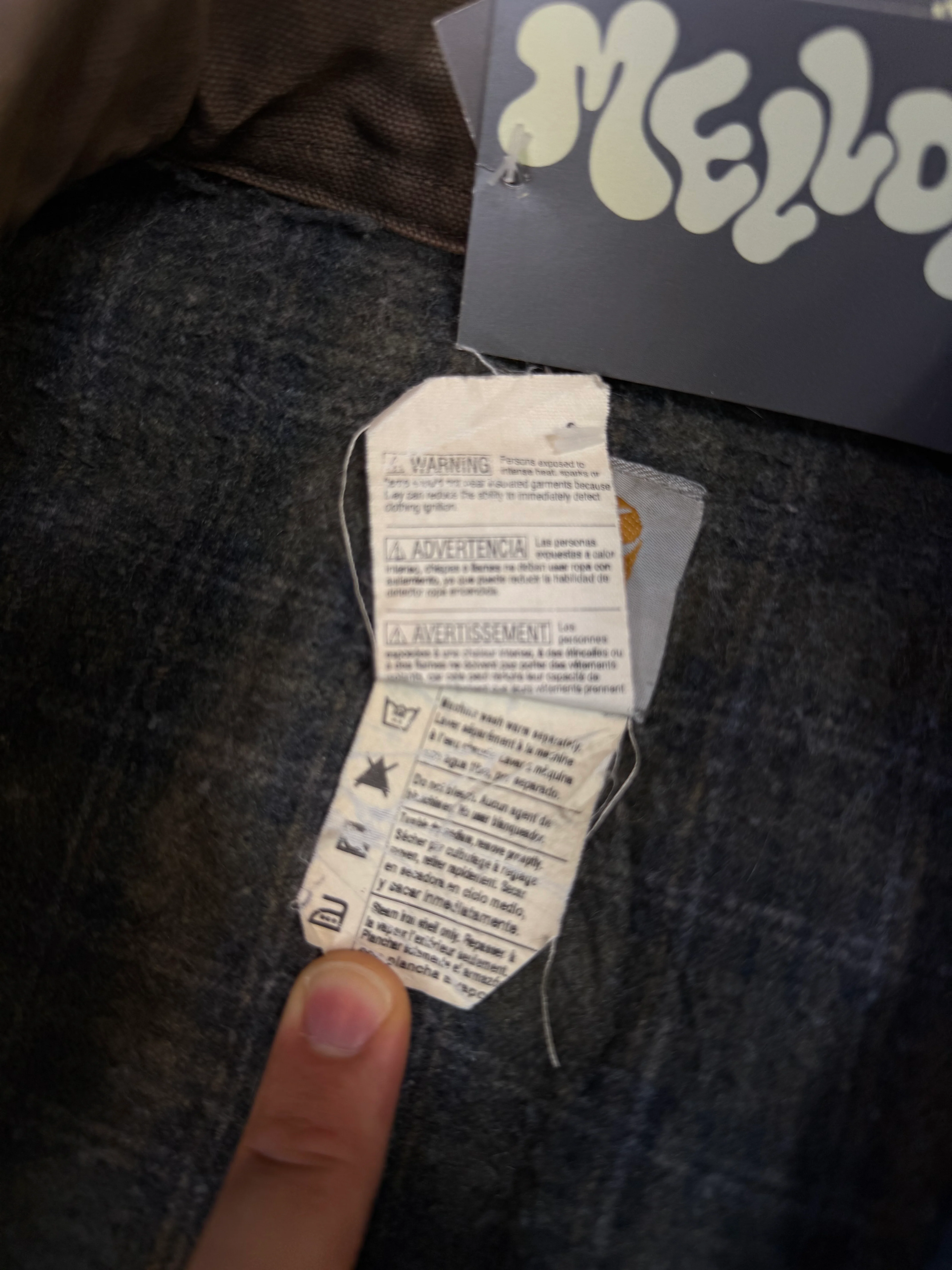 1990s Carhartt Detroit Jacket J97 MOS 'Made in USA' faded green / brown contrast collar (size L) (size Large regular)