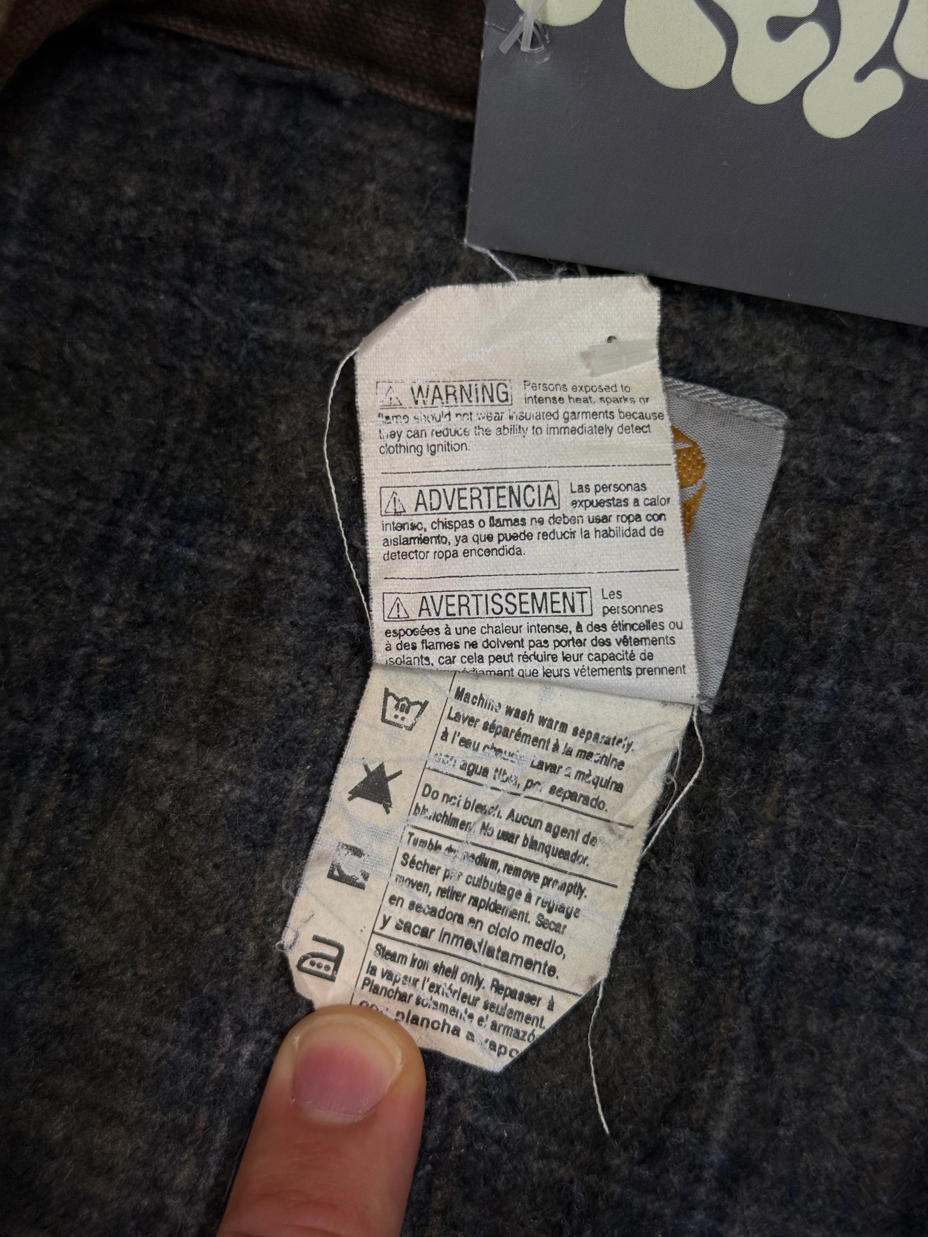 1990s Carhartt Detroit Jacket J97 MOS 'Made in USA' faded green / brown contrast collar (size L) (size Large regular)