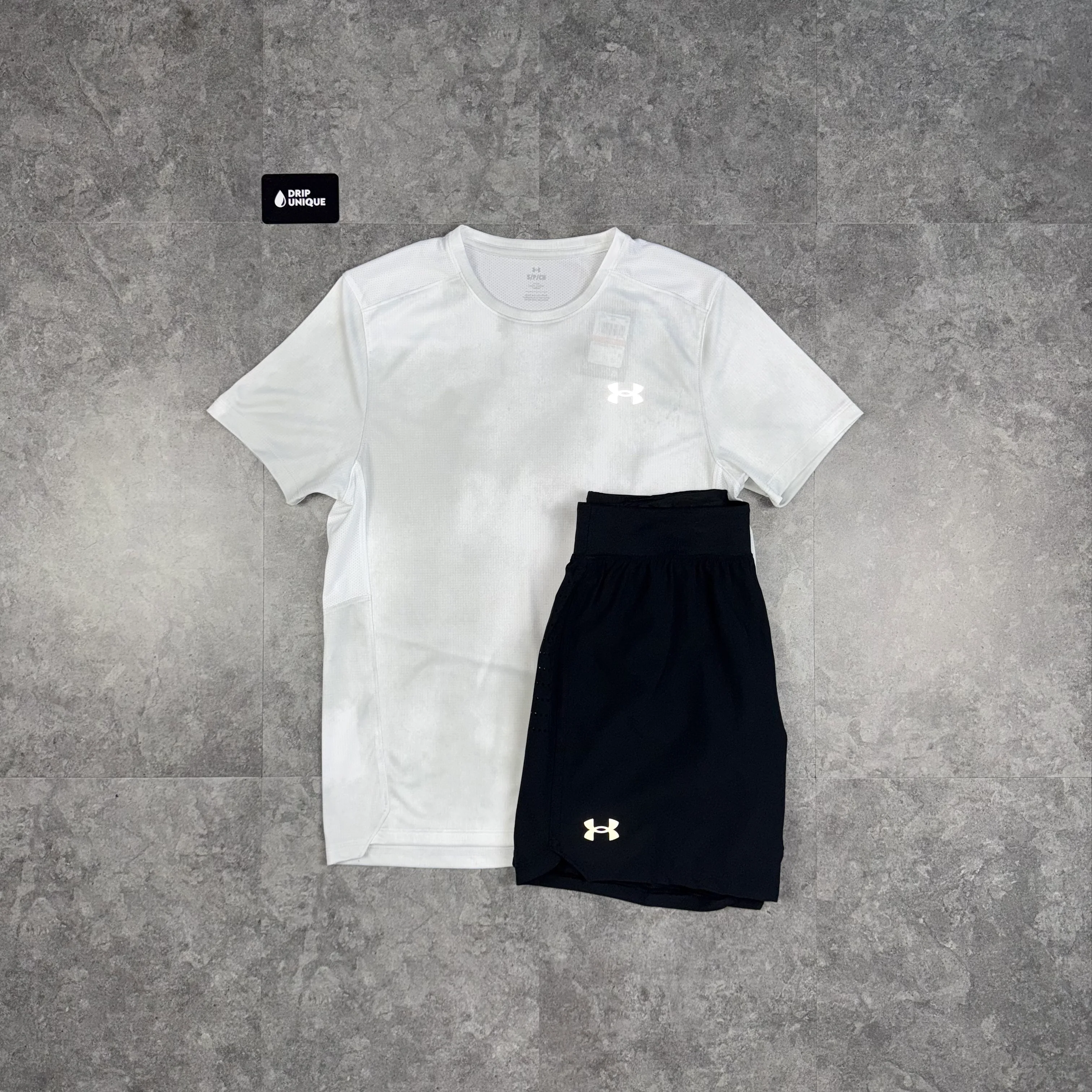 Under Armour Speed Stride T-Shirt White & Launch Speedpocket Shorts Set