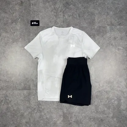 Under Armour Speed Stride T-Shirt White & Launch Speedpocket Shorts Set