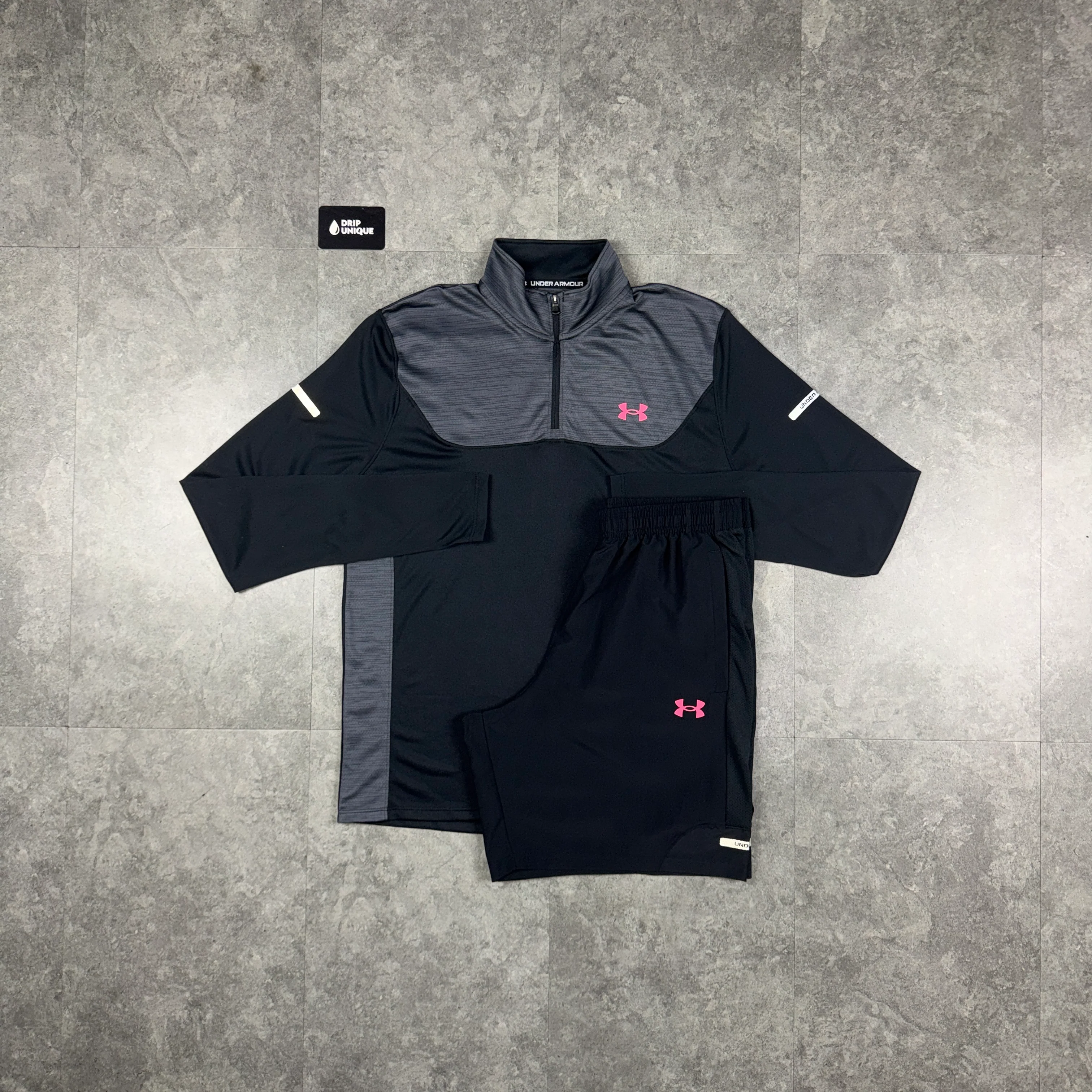 Under Armour Tech Utility 1/4 Zip Black / Pink & Black Tech Utility Shorts Set