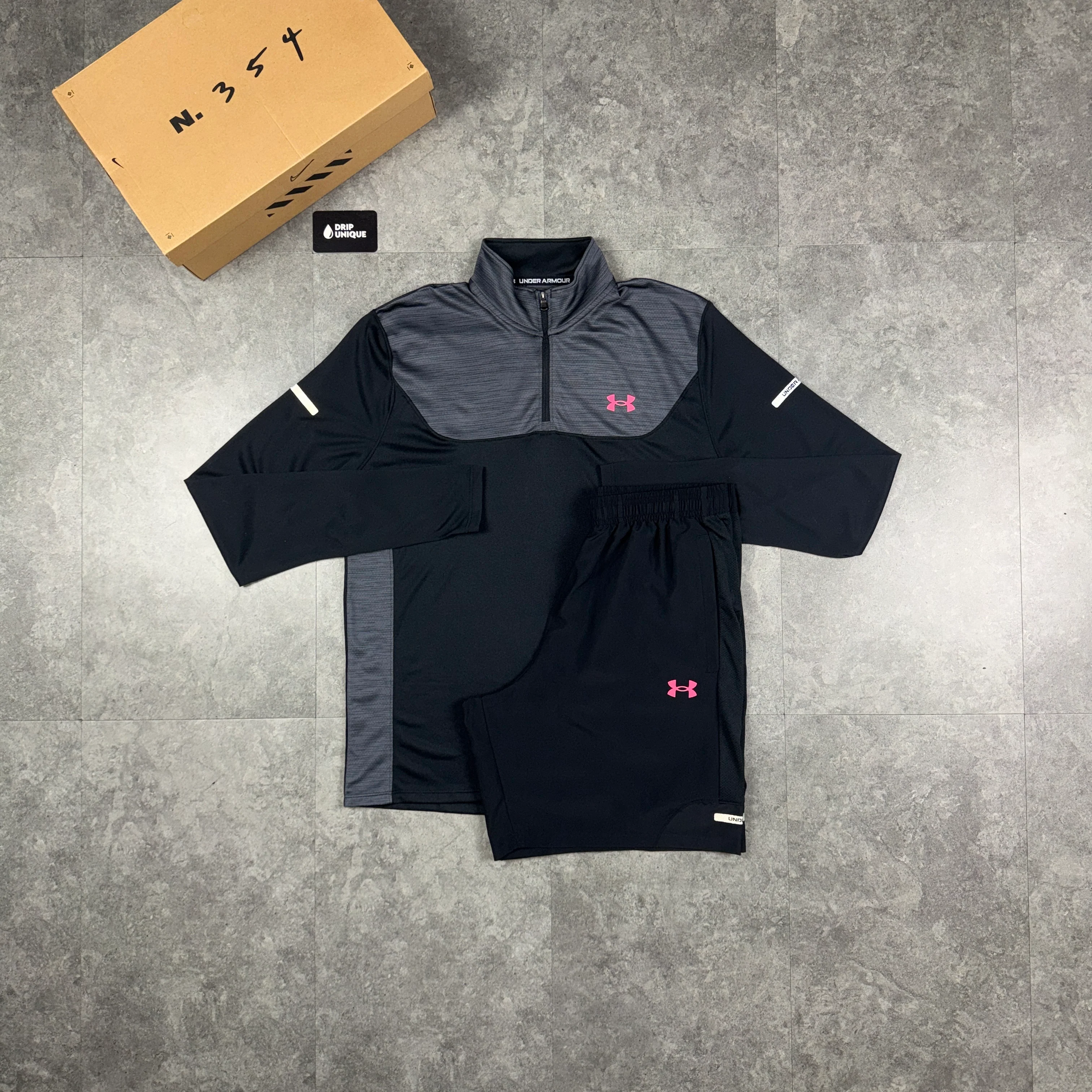 Under Armour Tech Utility 1/4 Zip Black / Pink & Black Tech Utility Shorts Set