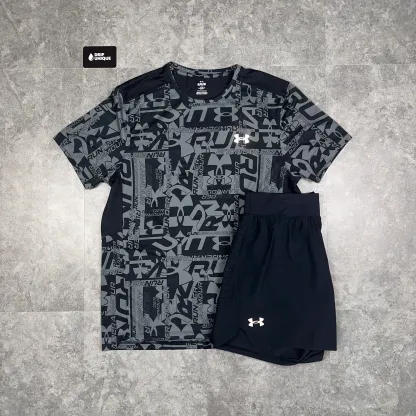 Under Armour Launch Printed T-Shirt Black & Launch Speedpocket Shorts Set