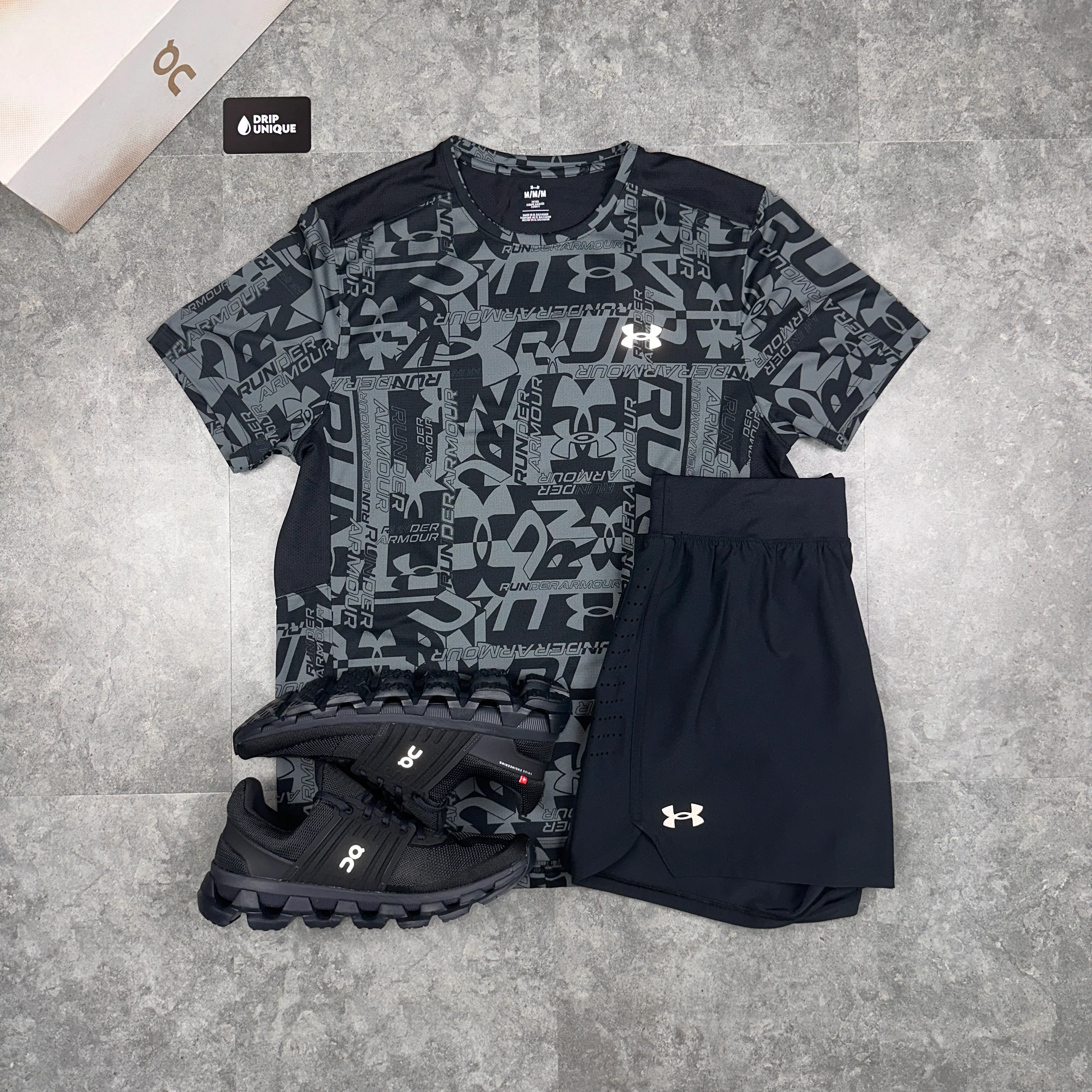 Under Armour Launch Printed T-Shirt Black & Launch Speedpocket Shorts Set