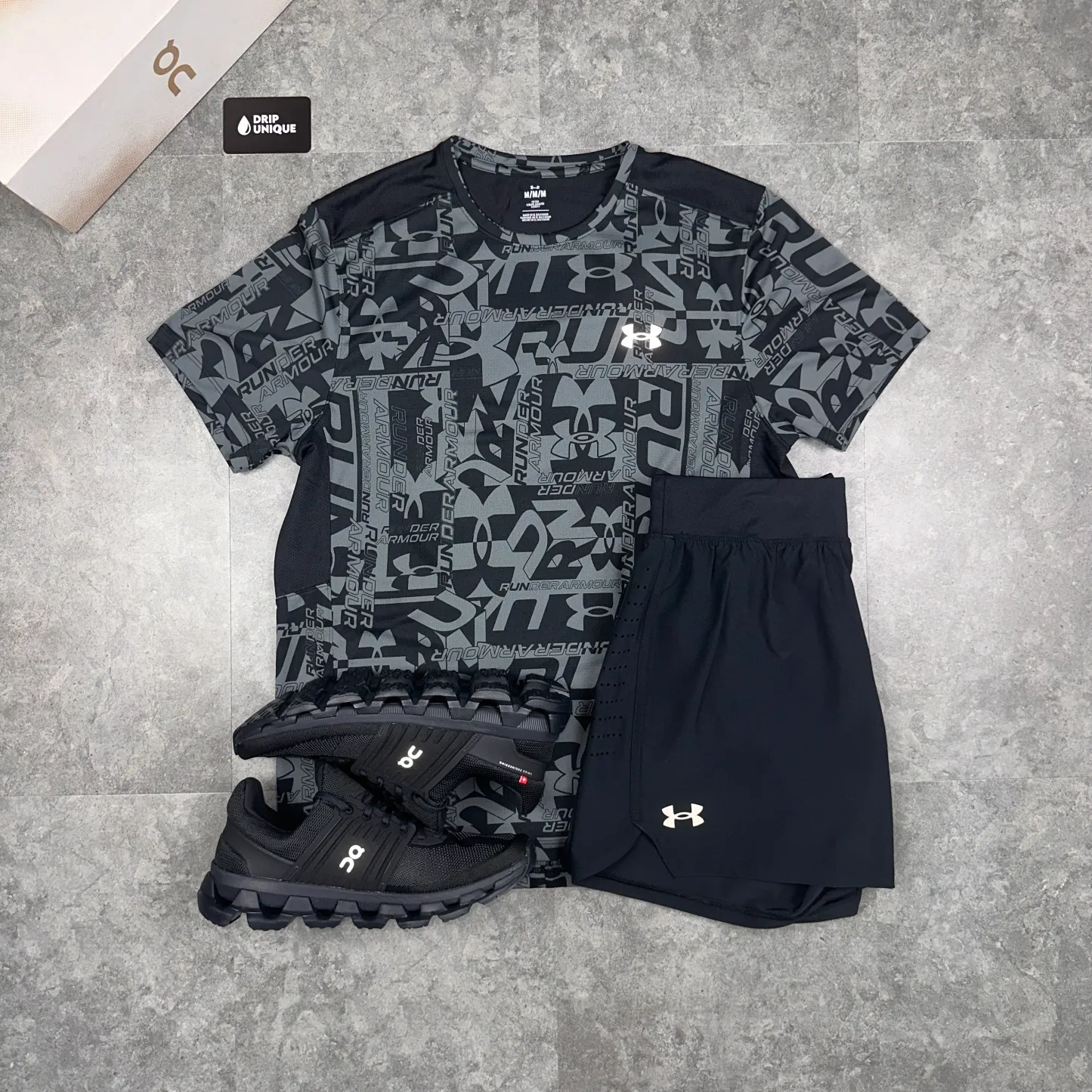 Under Armour Launch Printed T-Shirt Black & Launch Speedpocket Shorts Set
