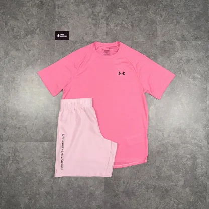 Under Armour Woven T-Shirt Pink & Pink Woven Shorts Set