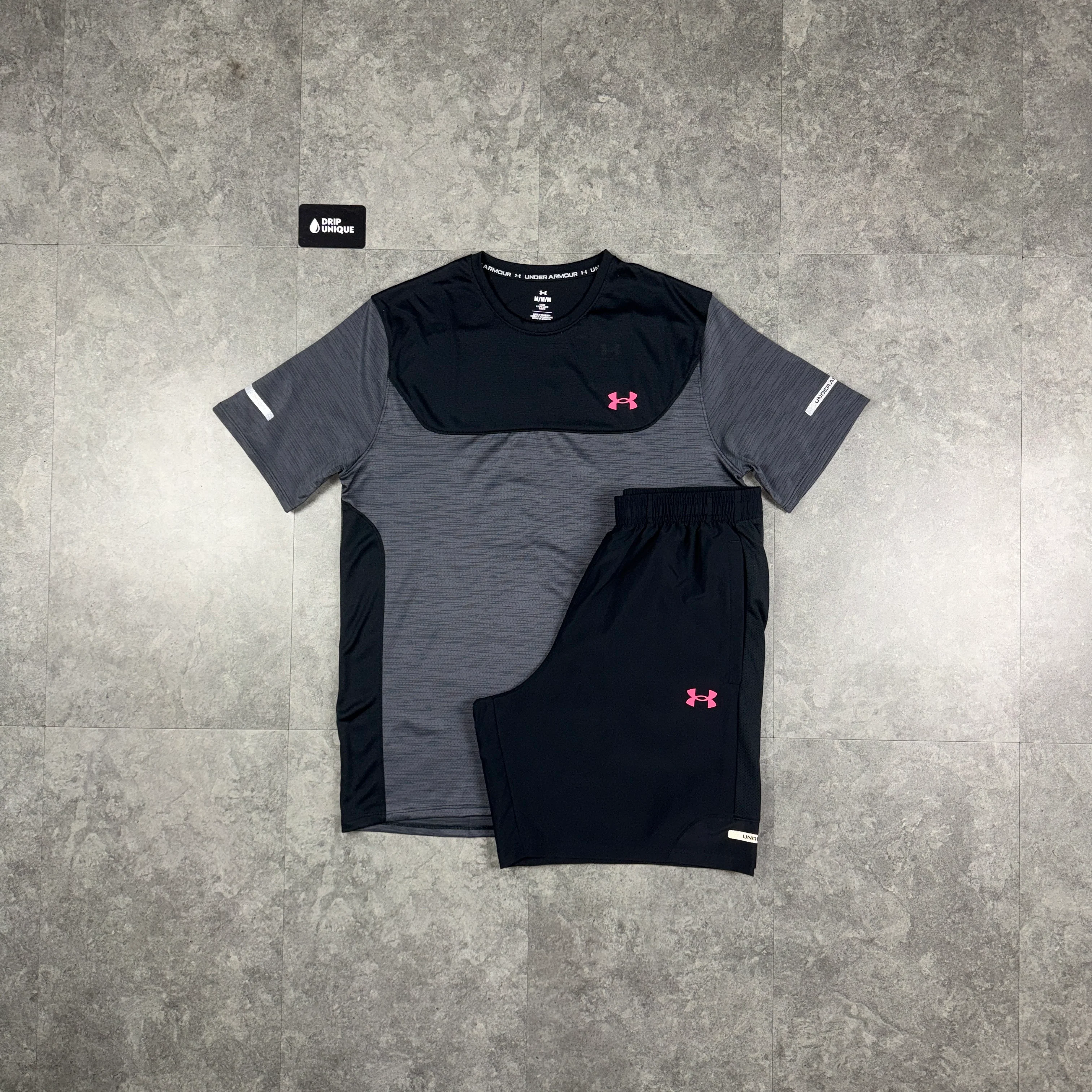 Under Armour Tech Utility T-Shirt Black / Pink & Black Tech Utility Shorts Set