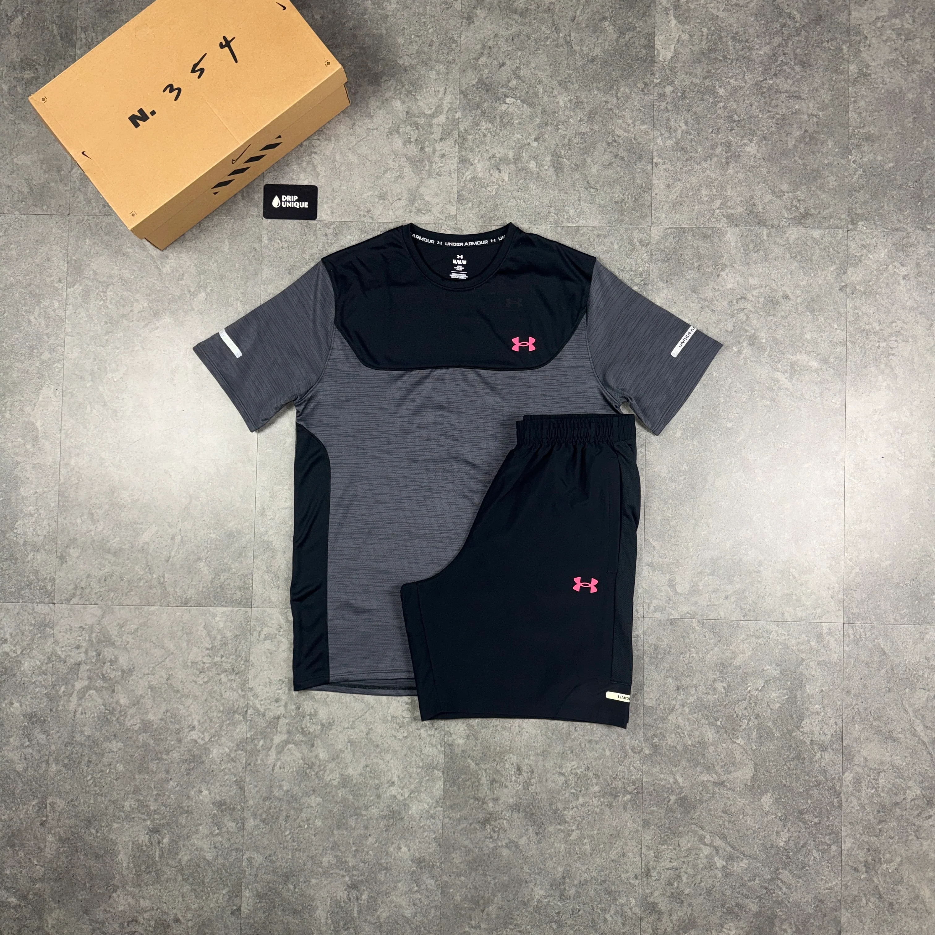 Under Armour Tech Utility T-Shirt Black / Pink & Black Tech Utility Shorts Set